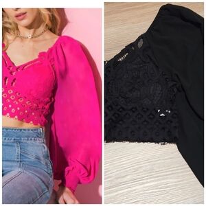 Flying Tomato Forever Exquisite Smocked Chiffon Cropped Top Size XL